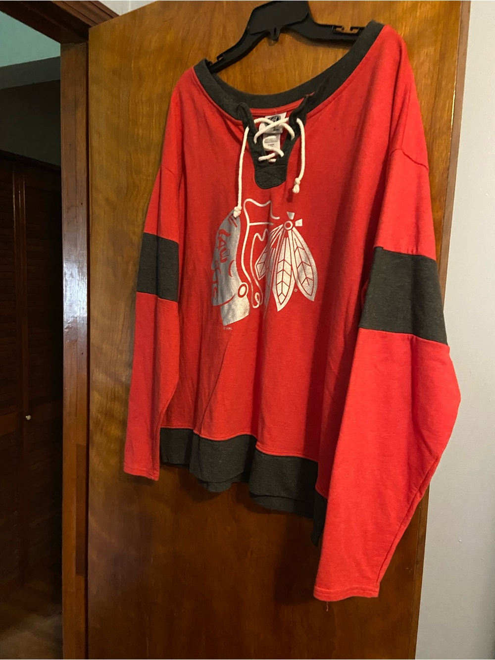 NHL Red and Black Lace-Up Hockey Pullover with White Laces
